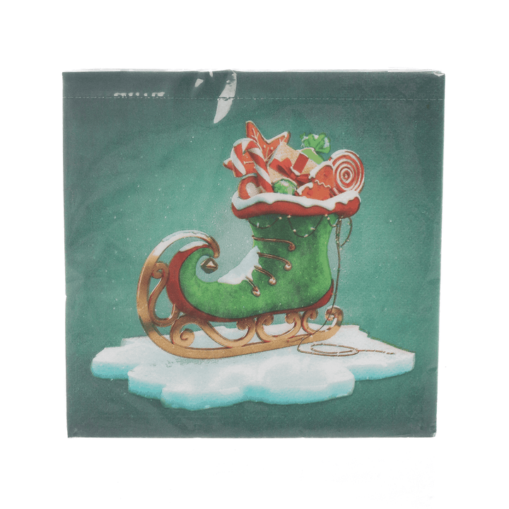 20 3-play christmas elf boot paper napkins in cellophane packet