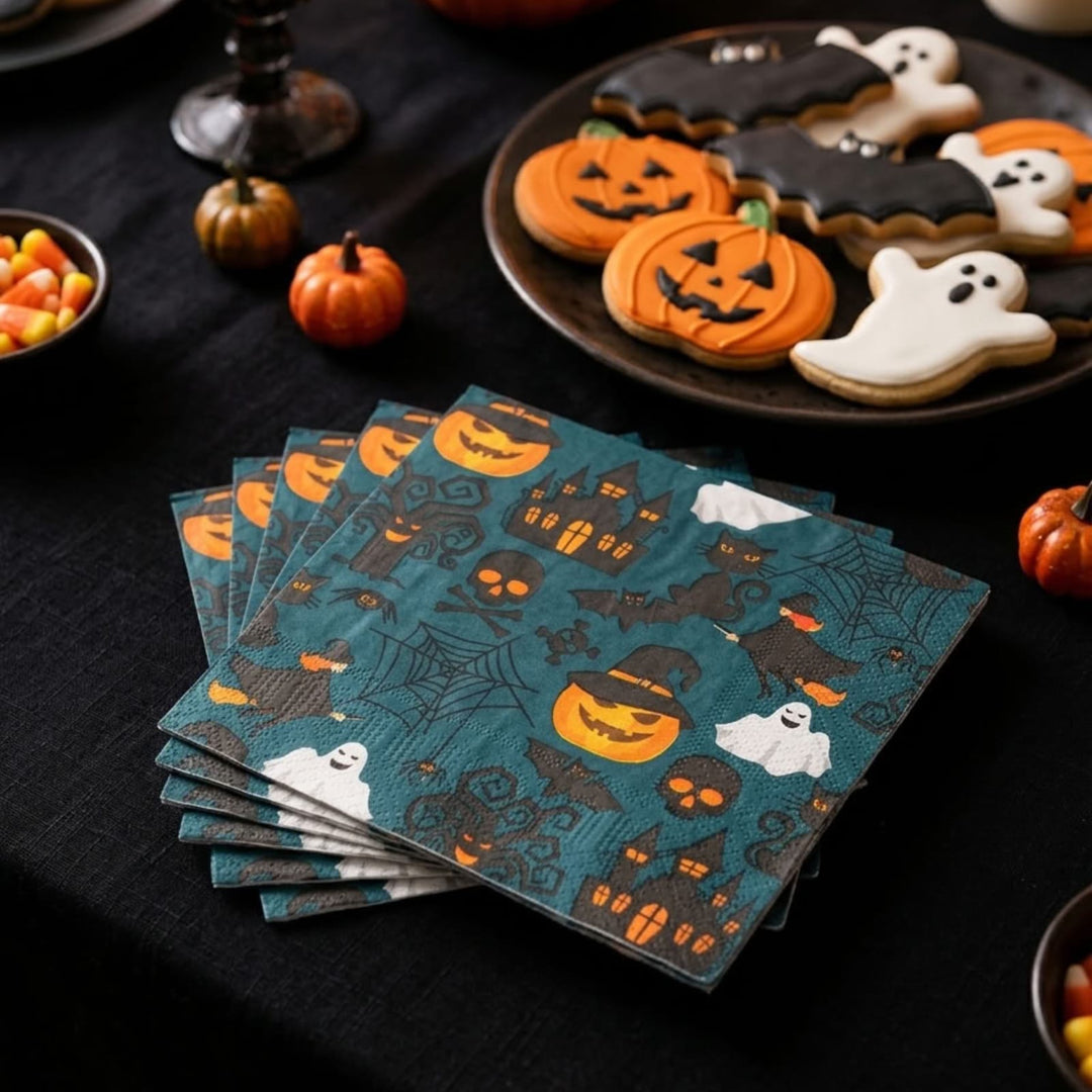 Pack of 20 Haunted House Pumpkin Ghost Halloween Table Napkins