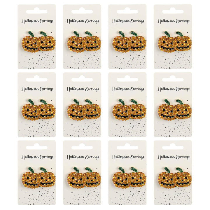 12 cards of diamante pumpkin earrings for Halloween parties