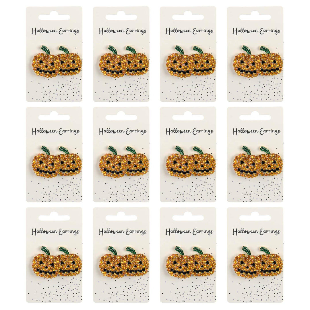 12 cards of diamante pumpkin earrings for Halloween parties