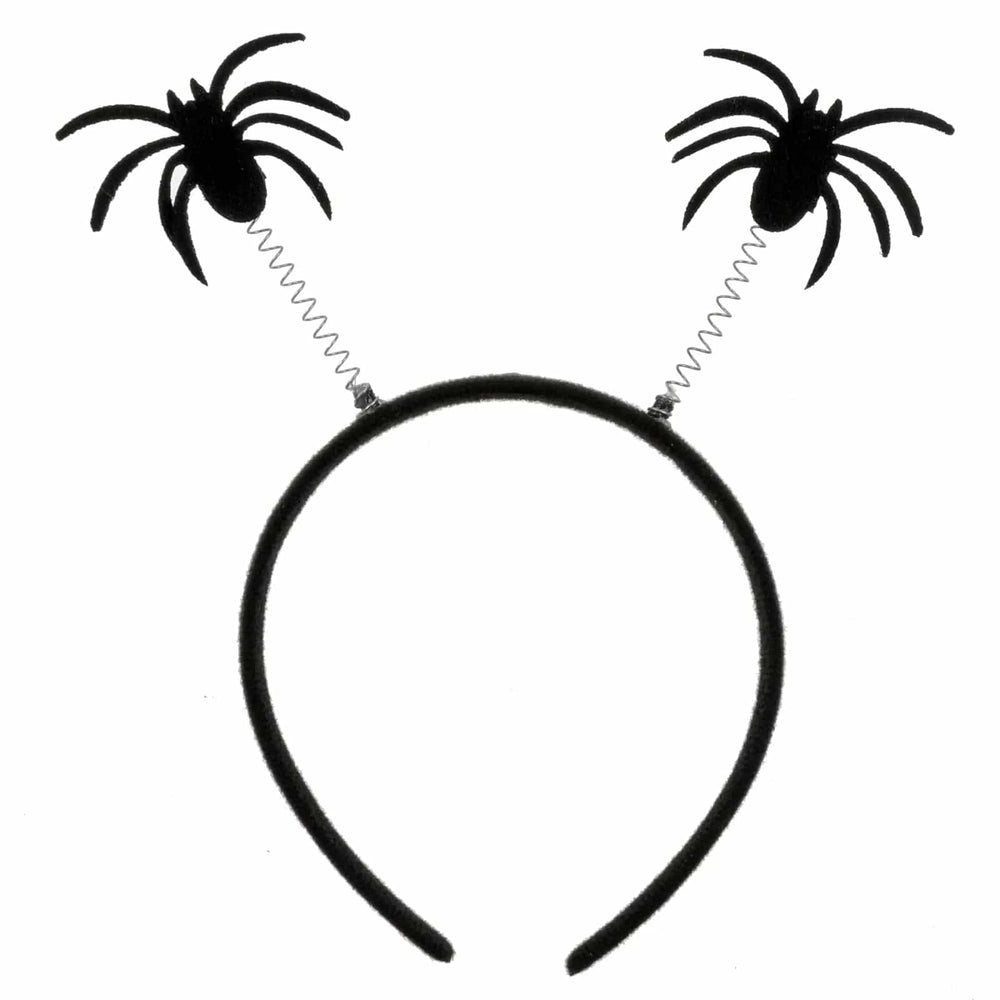 Black headband with 2 spiders on springs for Halloween parties