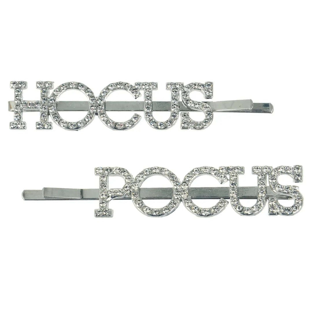 Set of 2 halloween hair clips with Hocus Pocus lettering studded with diamante clusters