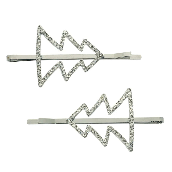 Pair of Christmas tree hair slides in silver with diamante tree outlines