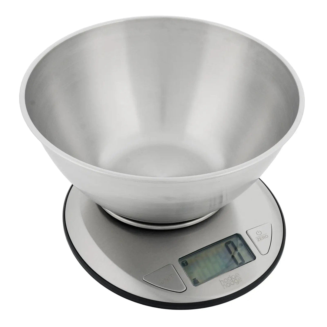 Electronic kitchen scales with large stainless steel bowl for ingredients to bake or cook