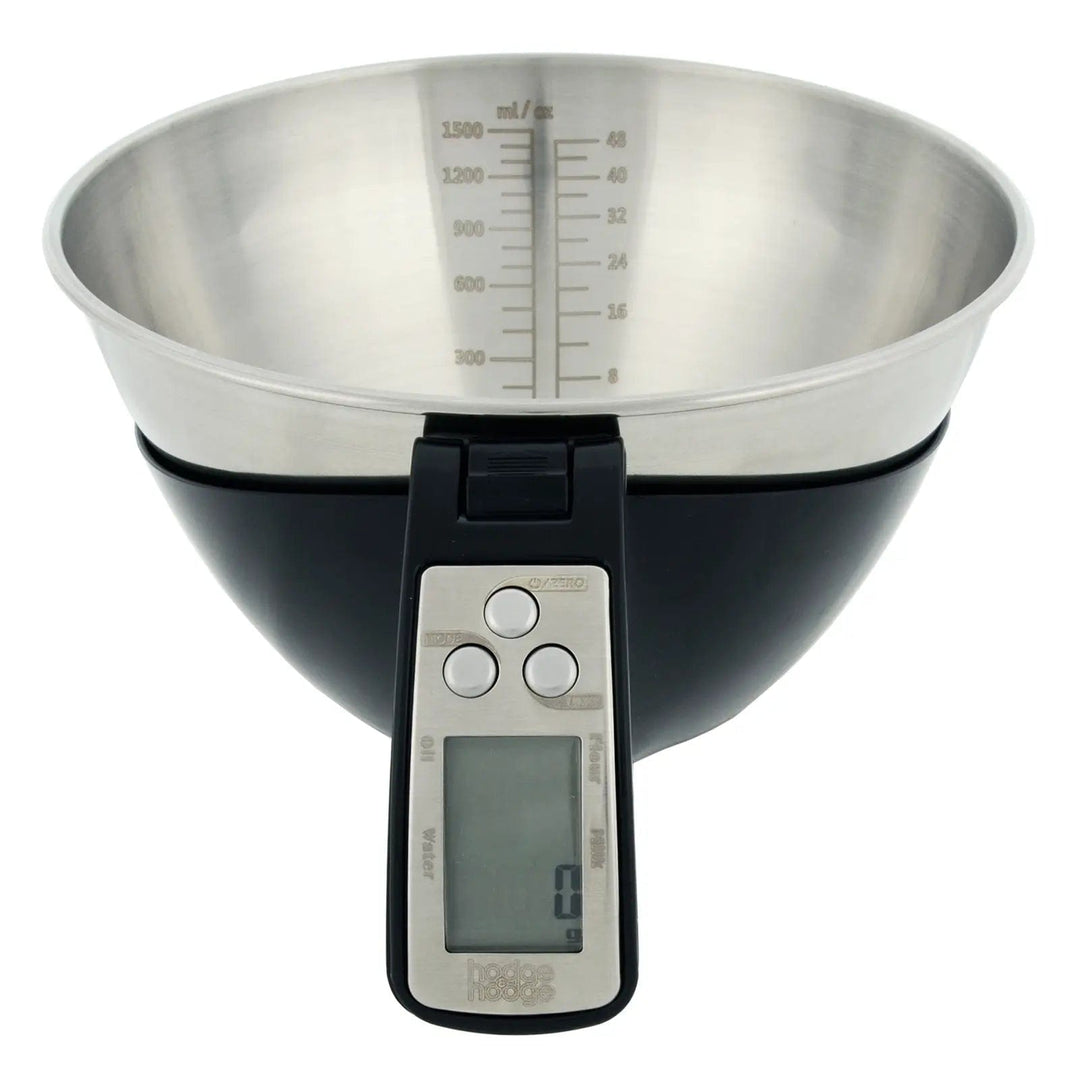 LCD display screen on the handle of a jug style electronic kitchen scales from Hodge & Hodge