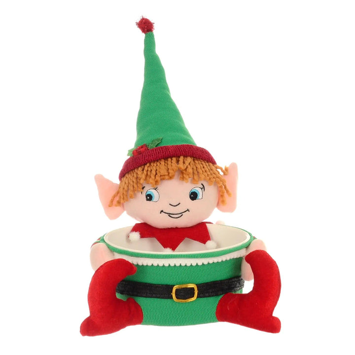 red and green Christmas elf candy bowl for chocolate festive treats