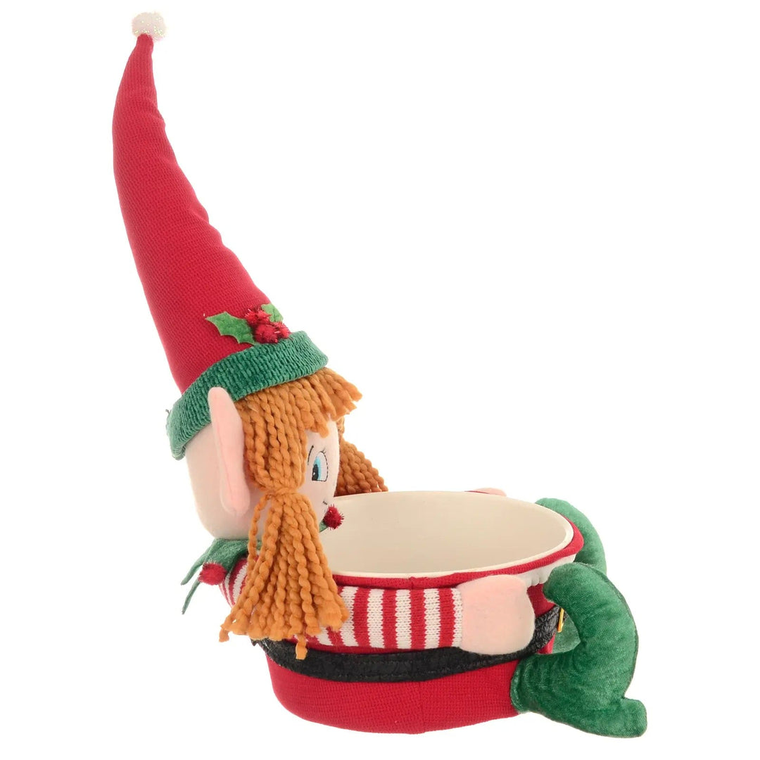 Side view of a girl elf Christmas sweet bowl