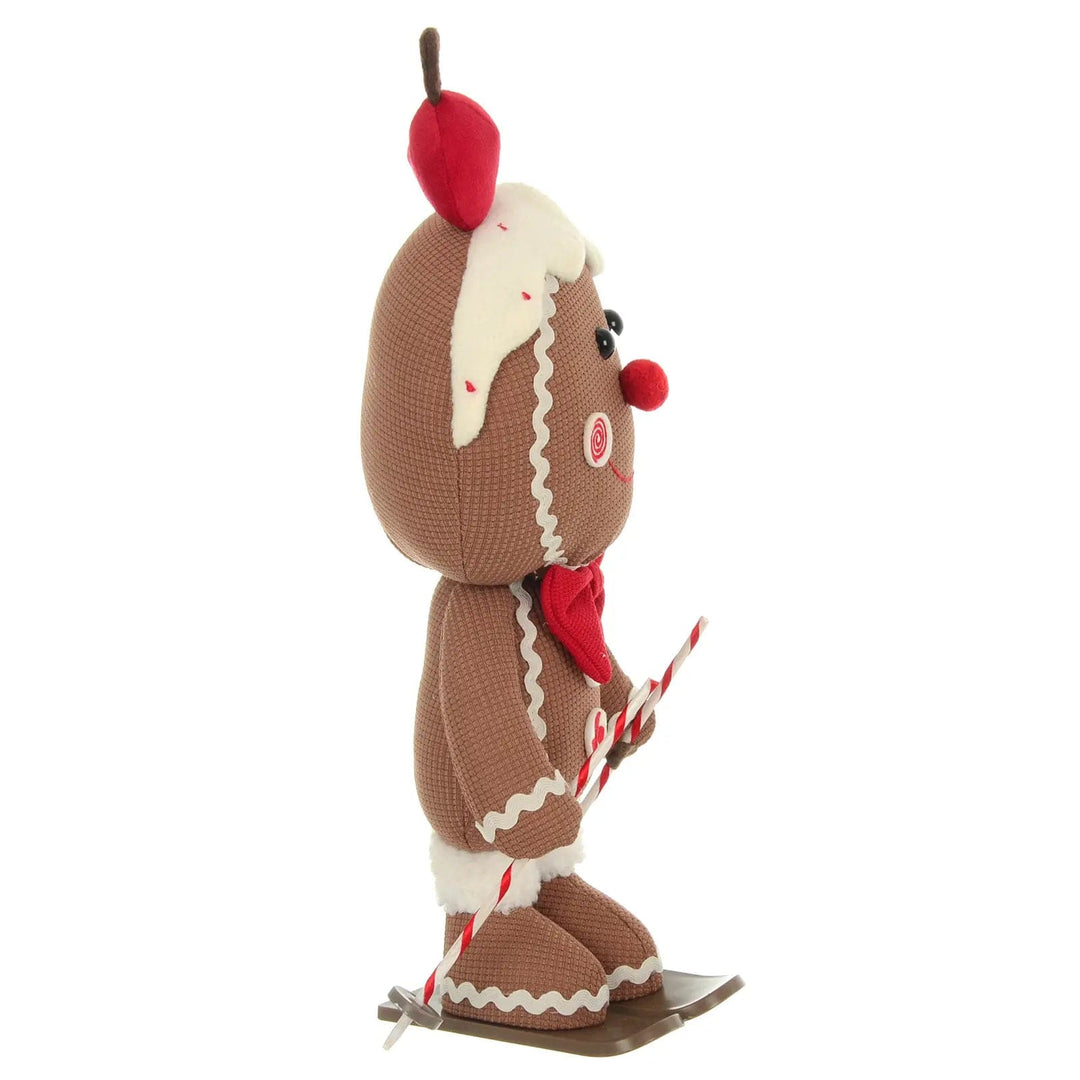 Skiing Christmas gingerbread fabric figure with fleece icing and cherry