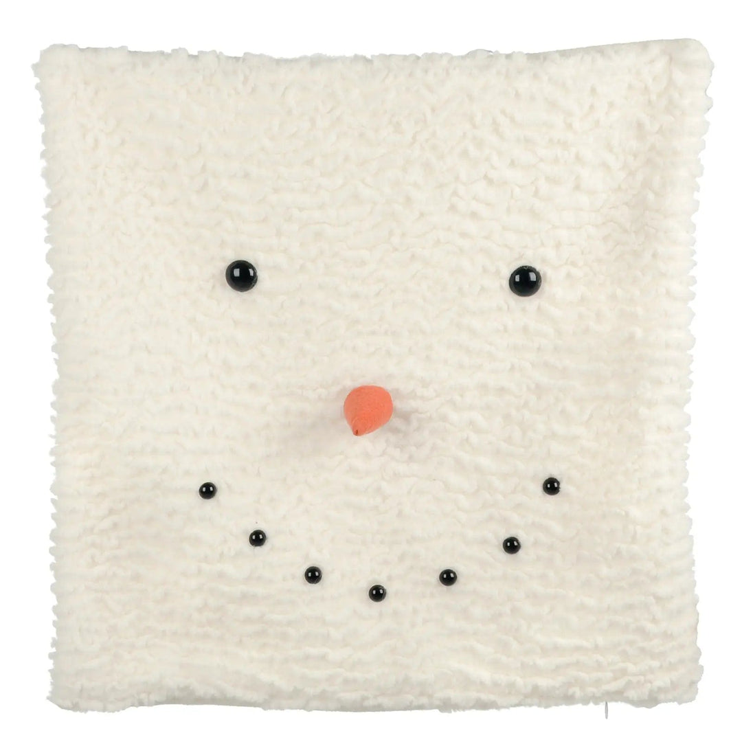 thick sherpa fleece cushion cover featuring snowman face with beads and 3d carrot nose