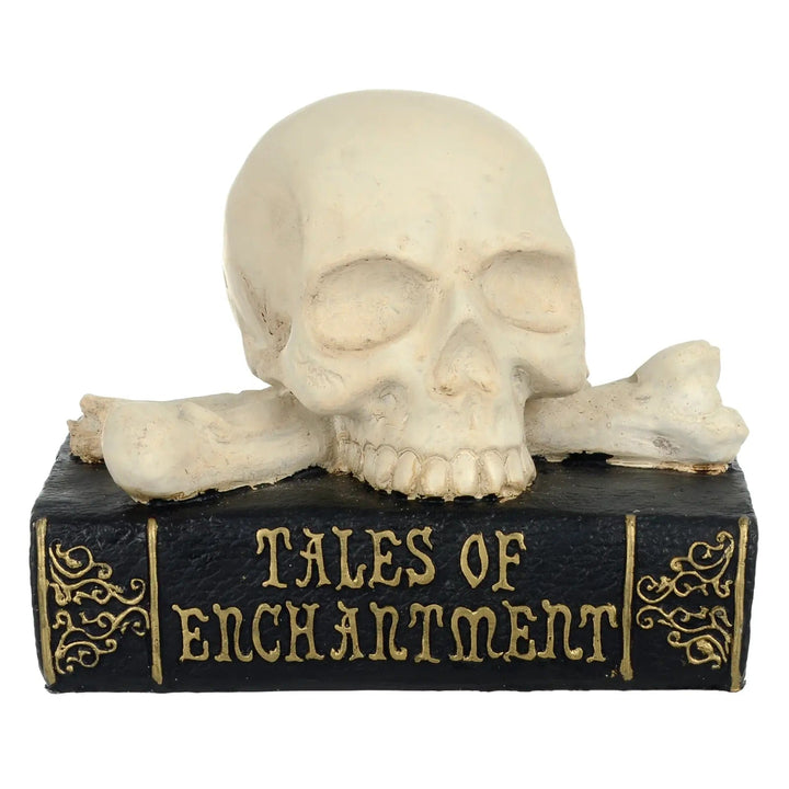 Halloween decoration tales of Enchantment book with skull and crossbones on top