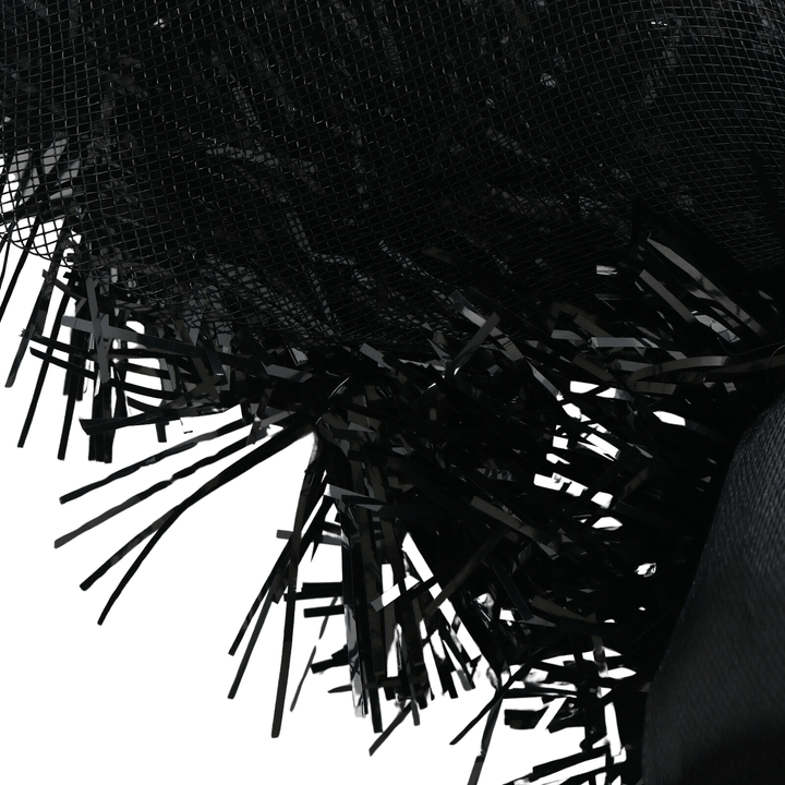 detail shot of black tinsel with specks of silver tinsel throughout