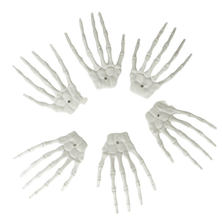 6 skeleton hands spread out in circle