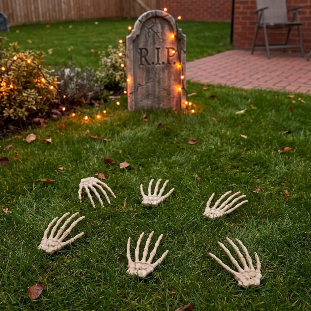 Pack of 6 Skeleton Hands Graveyard Scene Halloween Decoration