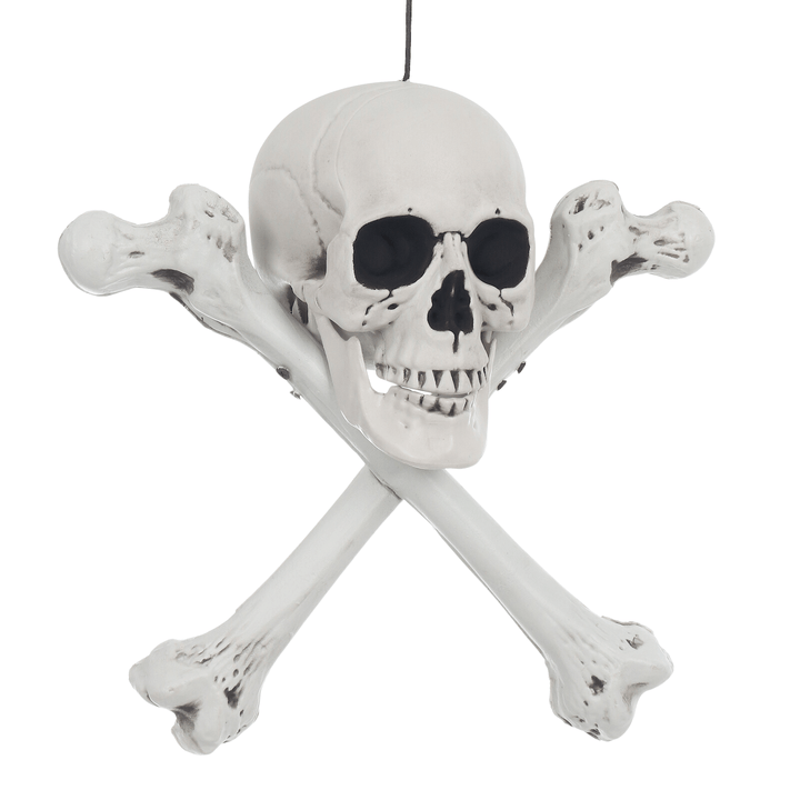 side view of hanging skull and crossbones