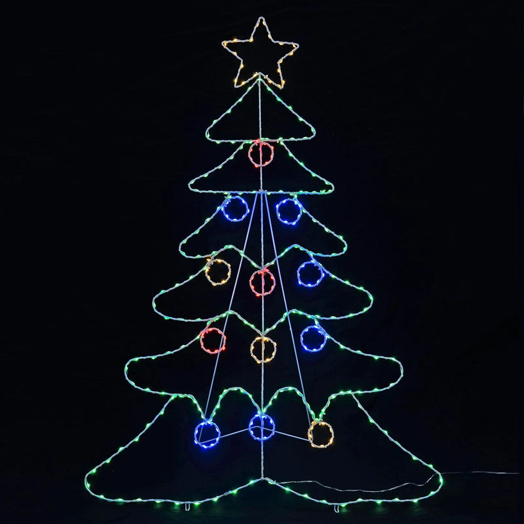 Christmas tree silhouette light with multicolour LED lights and stand for outdoor use