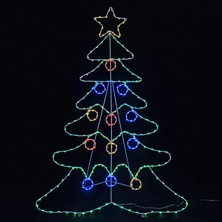 Christmas tree silhouette light with multicolour LED lights and stand for outdoor use