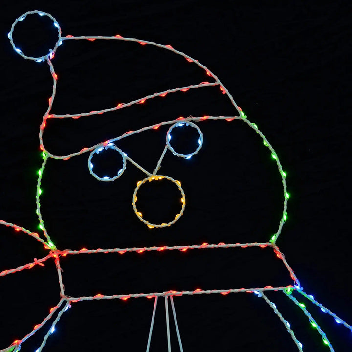 Penguin head Christmas silhouette decoration with multicoloured LED lights round a white wire frame