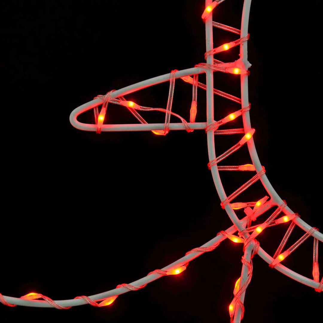 Close up of bright red LED lights on a white wire frame Christmas decoration