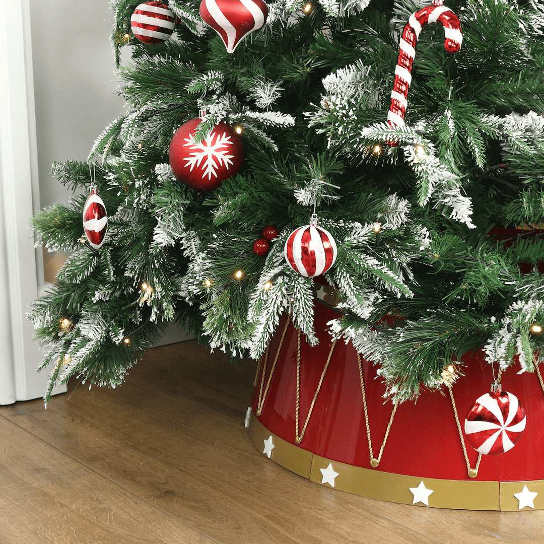 Drum Style Christmas Tree Skirt Red Gold Cord White Stars 65cm