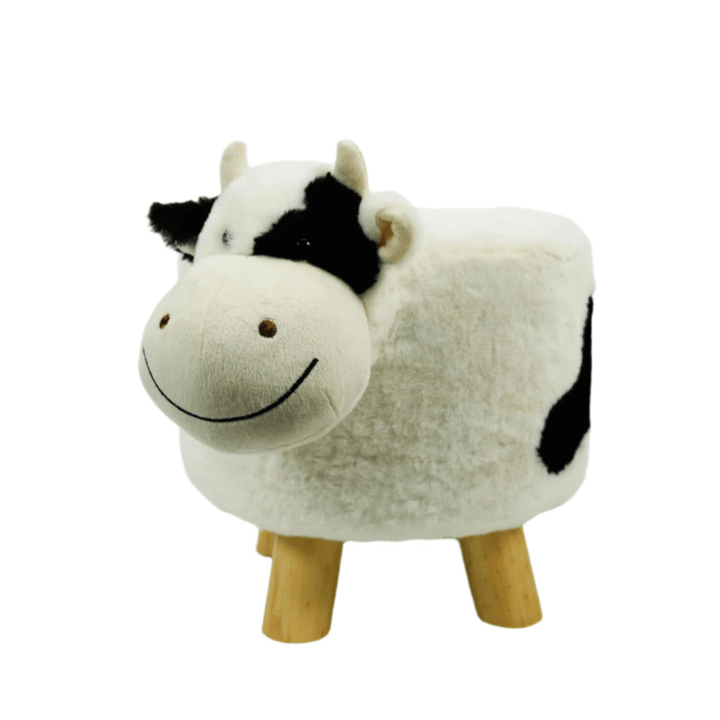 Kids Wooden Animal Stool Seat Chair Plush Faux Fur Removable Cover