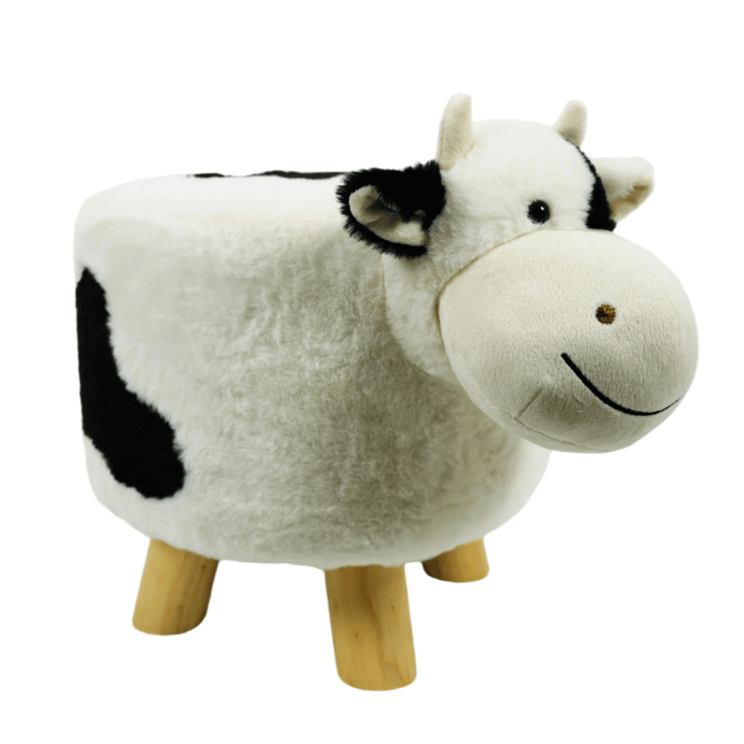 Kids Wooden Animal Stool Seat Chair Plush Faux Fur Removable Cover