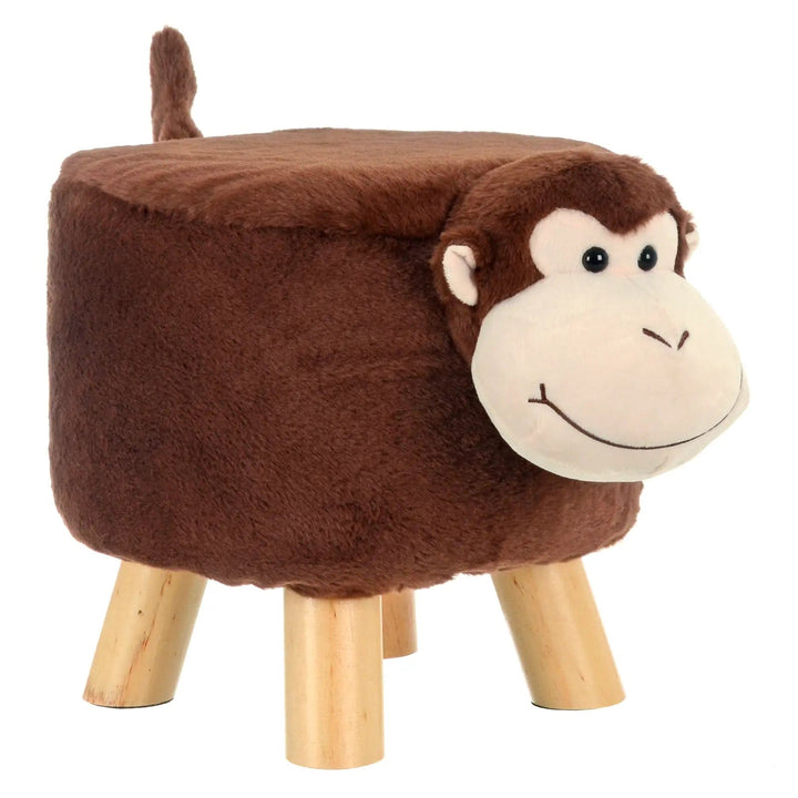 Brown monkey design kids stool with fleece animal cover