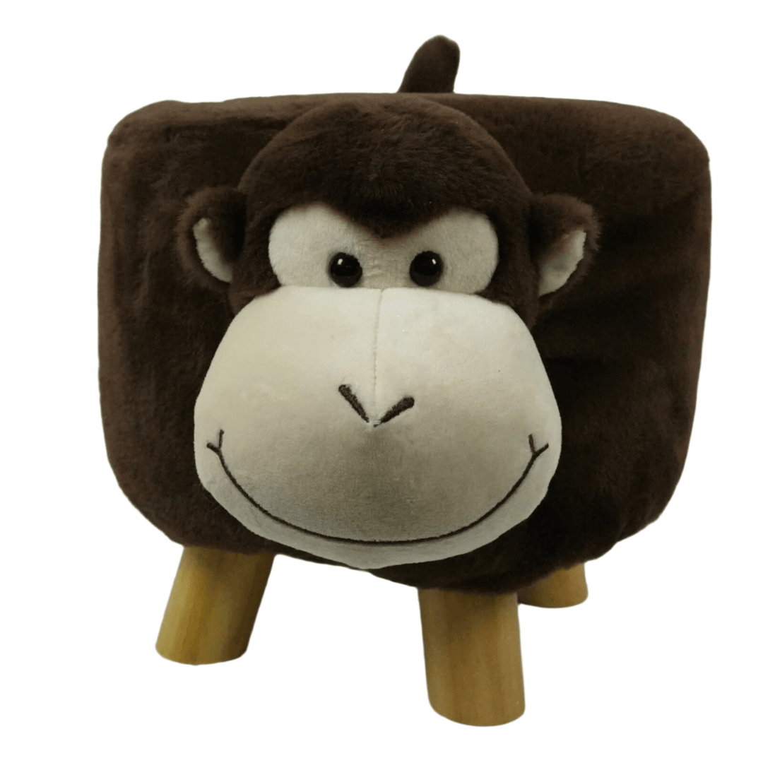 Kids Wooden Animal Stool Seat Chair Plush Faux Fur Removable Cover