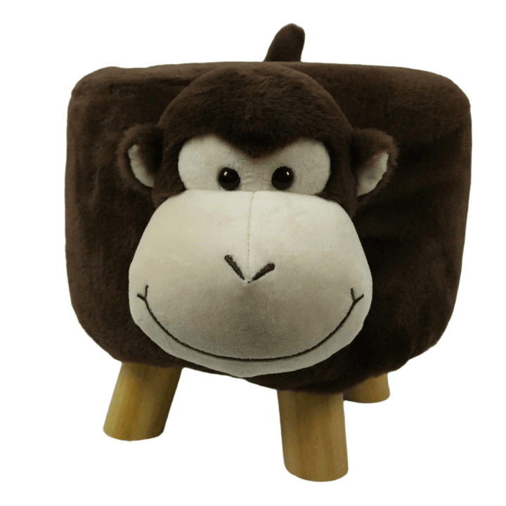 Kids Wooden Animal Stool Seat Chair Plush Faux Fur Removable Cover