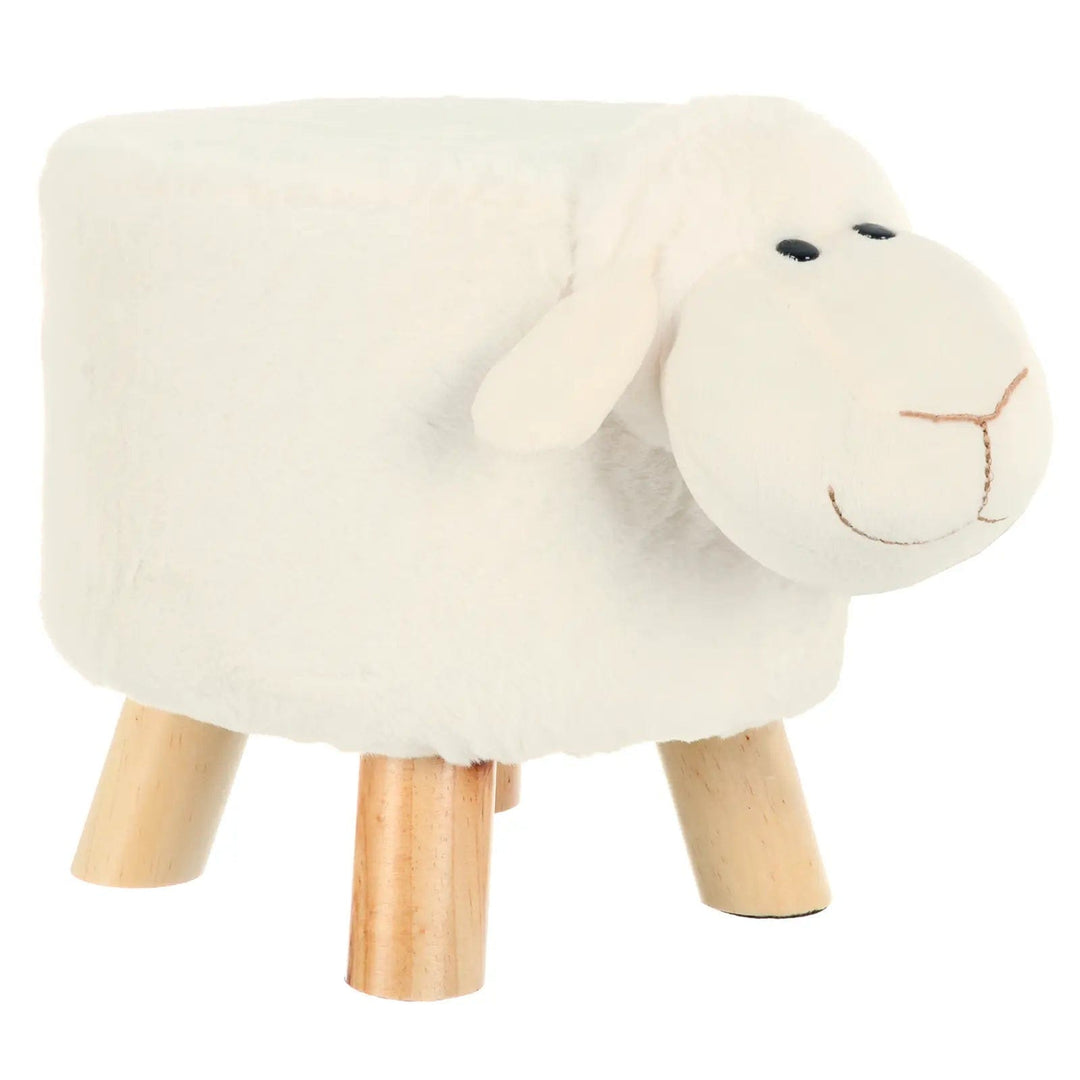 White fluffy sheep design kids stool with fleece animal cover