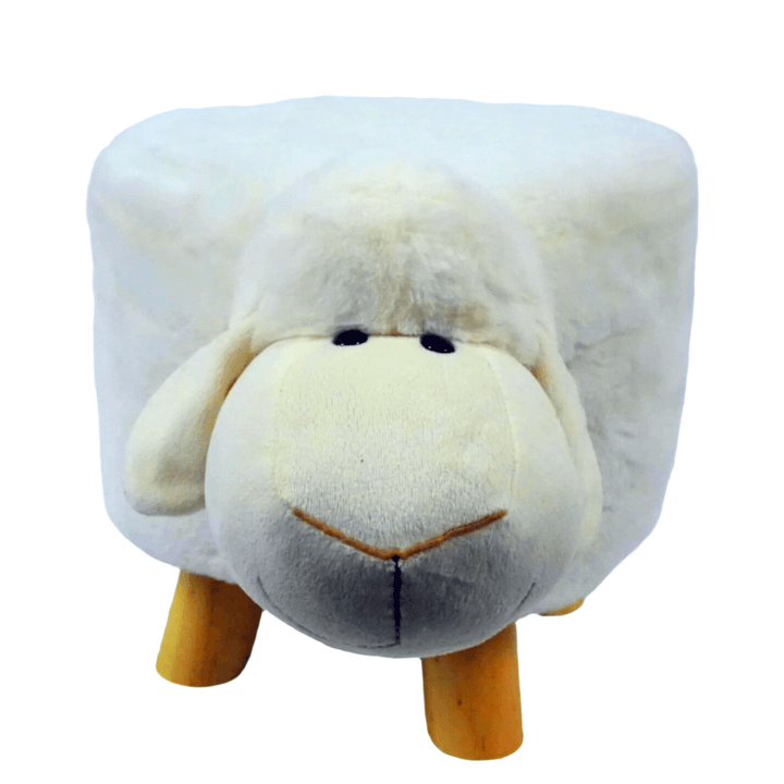 Kids Wooden Animal Stool Seat Chair Plush Faux Fur Removable Cover