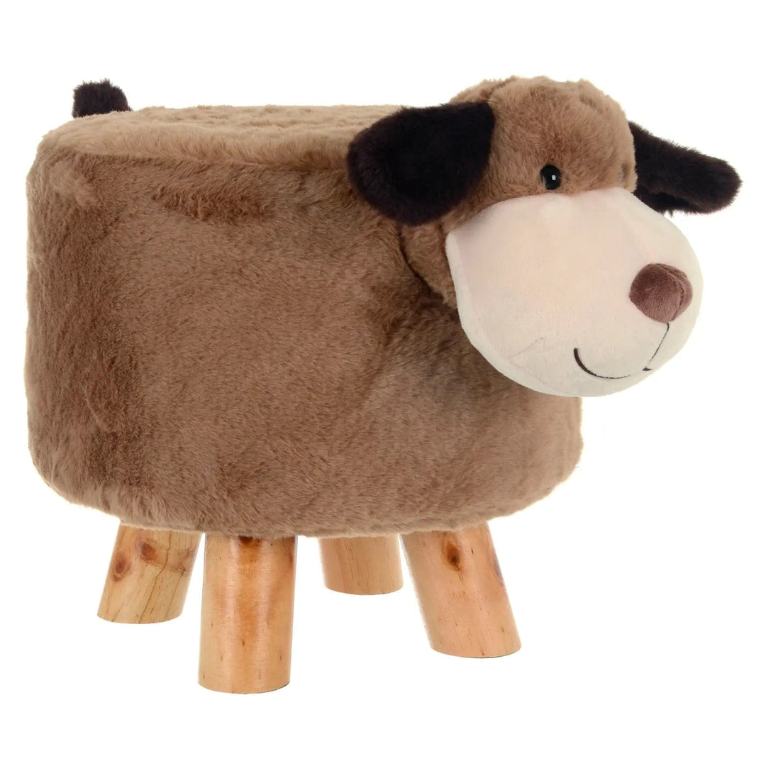 Brown plush dog design kids stool with fleece animal cover