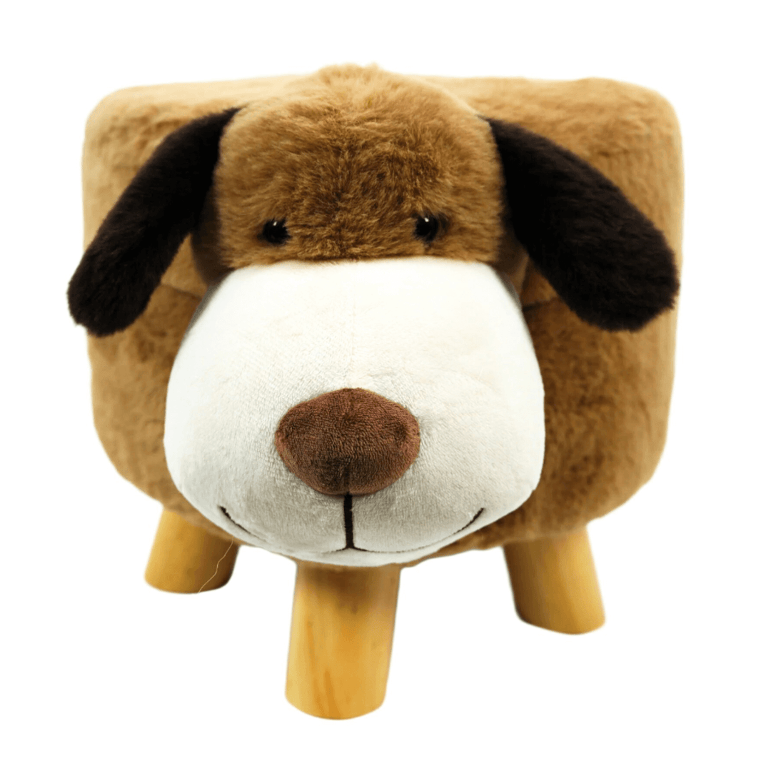 Kids Wooden Animal Stool Seat Chair Plush Faux Fur Removable Cover