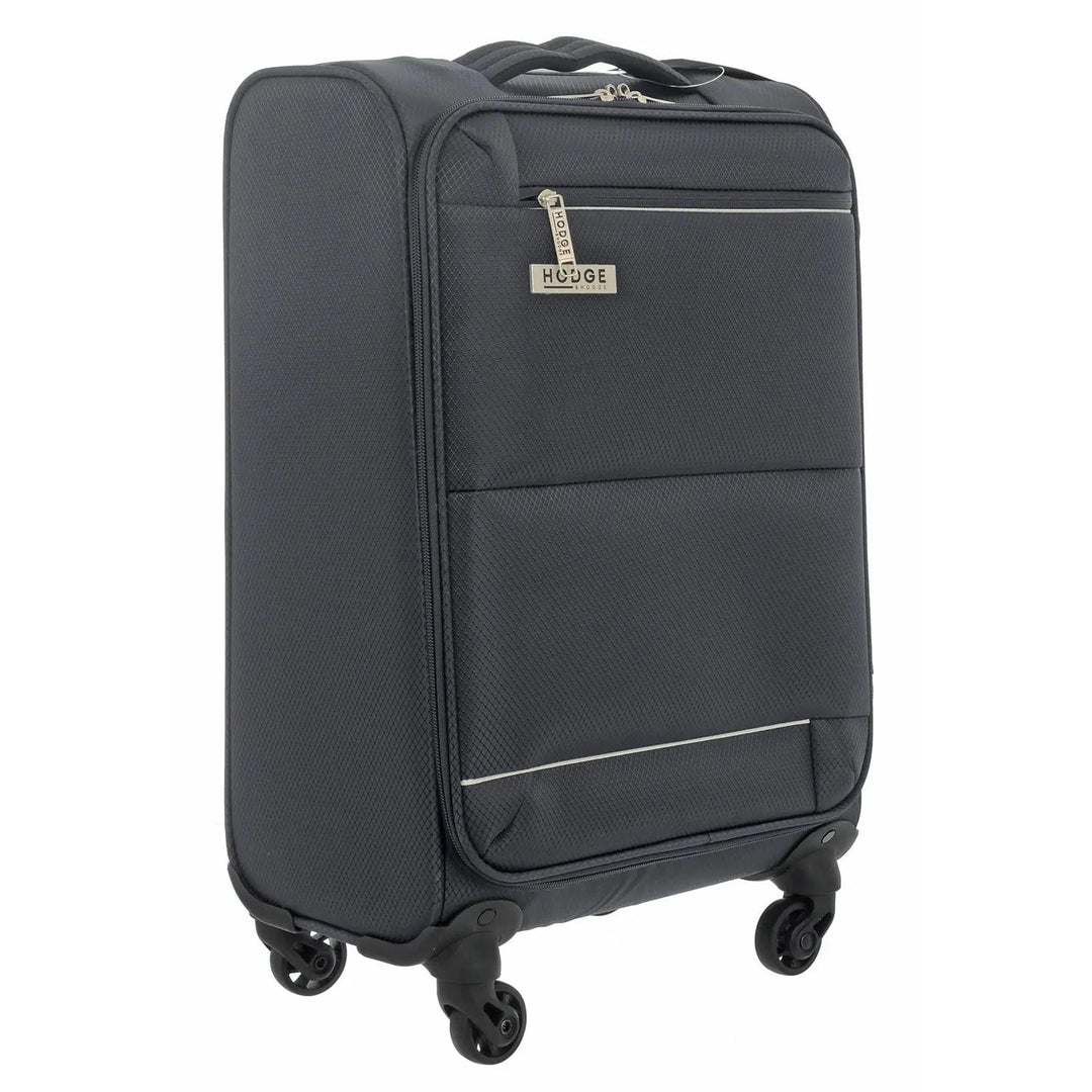 Small grey suitcase with 4 wheels for travel luggage