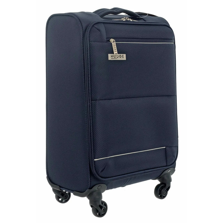 small suitcase in navy with 4 wheels