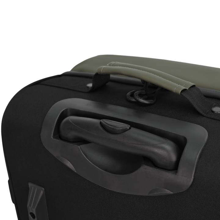 detail shot of telescopic handle closed at the back of suitcase