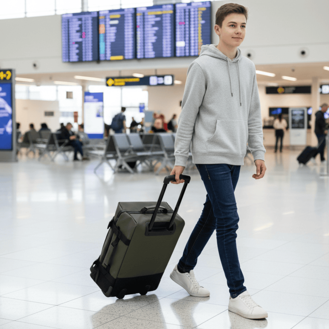 Safari Duffle Suitcase Luggage 2 Wheel Trolley Case Olive Soft Shell