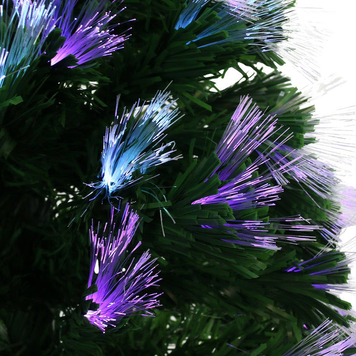 close up of purple and blue fibre optic lights on christmas tree