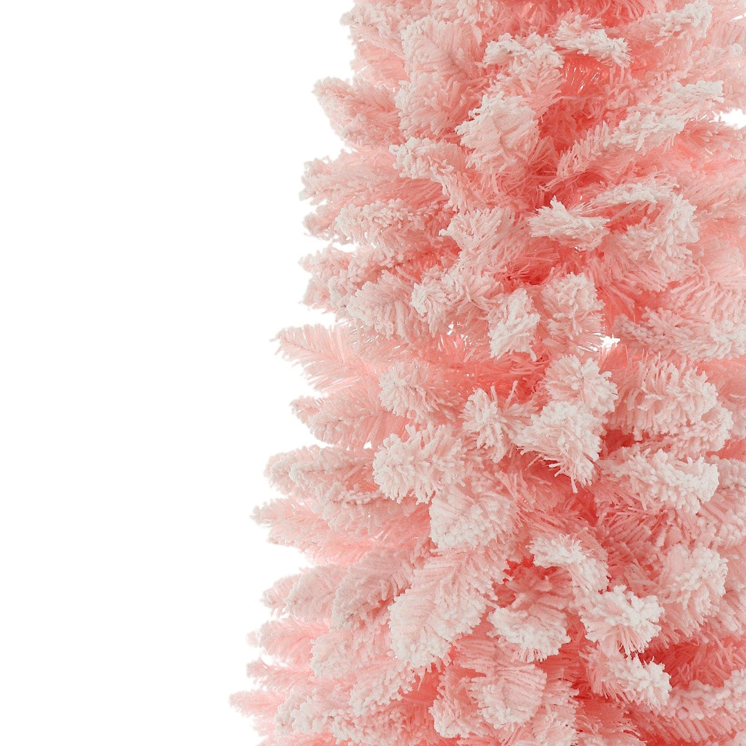 close up of slim pink christmas tree branches
