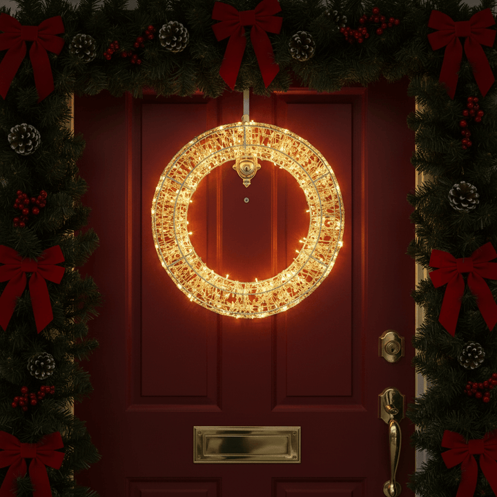 50cm Christmas Wreath Light Beaded Decoration Copper Wire Warm White