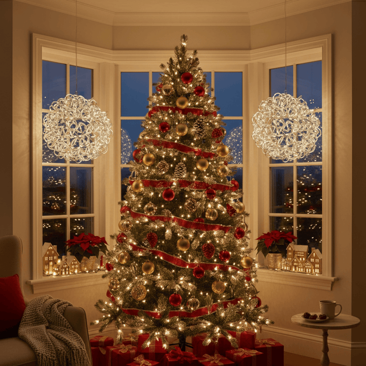 Mr Crimbo 30cm Pre-Lit Silver Hanging Christmas Ball Aluminium 100 LED