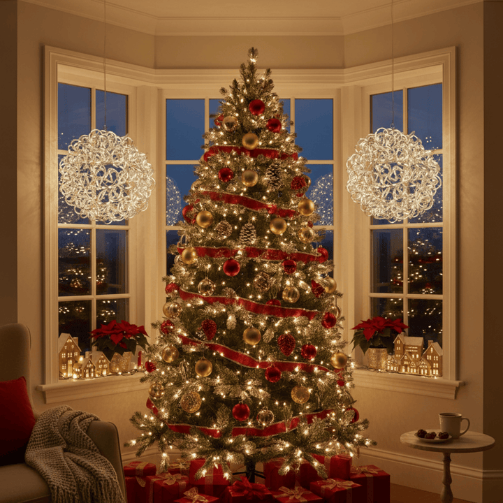 Mr Crimbo 30cm Pre-Lit Silver Hanging Christmas Ball Aluminium 100 LED