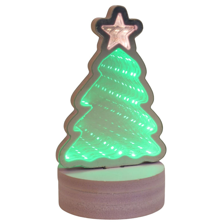 Christmas tree-shaped night light with a star on top, glowing green.