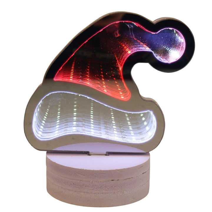 Decorative light shaped like a Santa hat with red and white colours on a white background