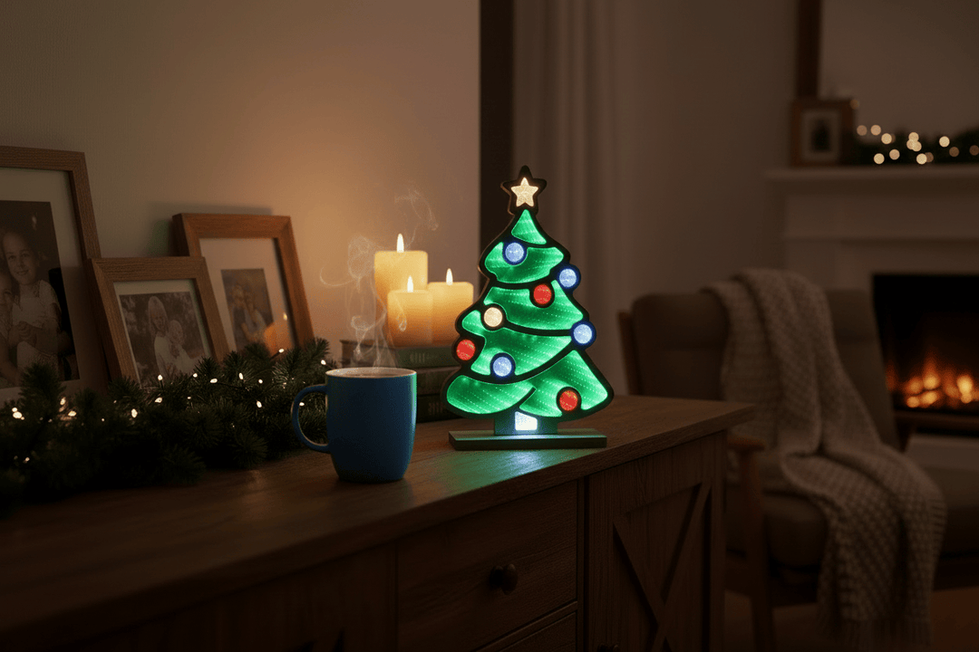 Christmas LED Infinity Mirror Decoration Double Sided Light 40cm