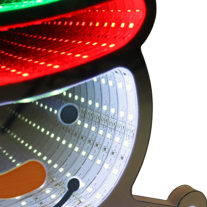 Close-up of snowman LED strip lights with red and white colours.
