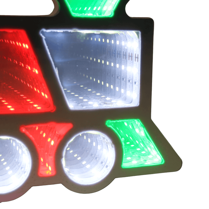 close up of infinity lights inside train light