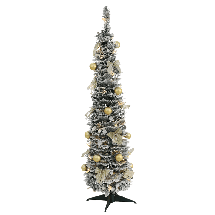 Decorated Christmas tree with gold ornaments on a white background