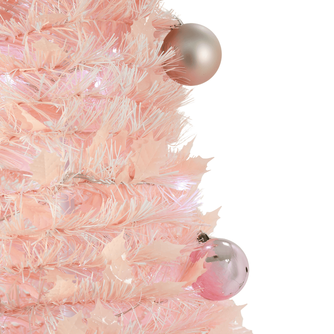 6ft Pop Up Pre-Lit Decorated Pink Tinsel Christmas Tree Baubles Lights