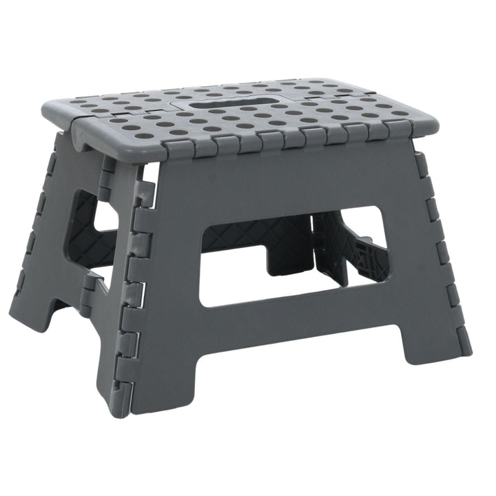 22cm Folding Step Stool Grey Platform Portable Carry Handle Plastic