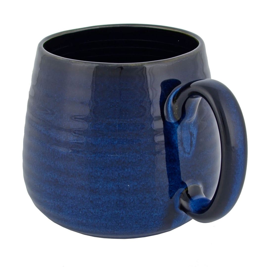 Large blue tea mug with ridged design
